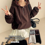 Bay Check Anorak Fleece Semi-Zip Up Hoodie