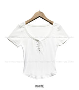 [U-BASIC] Slow button V-neck short sleeve