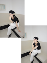 ホワイトコットンワイドロングスラックスパンツ