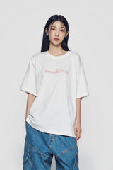 24FW チェーン刺繡スクリプトプリンティングショートスリーブTシャツ クリーム