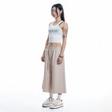 Cut-off wide bermuda sweatpants - BEIGE
