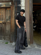 Fade line track denim pants