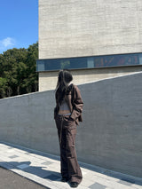 Steel zipper cargo cotton long wide work pants (4 colors)