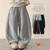 Sosom hem snap side pin tuck slit fleece wide pants