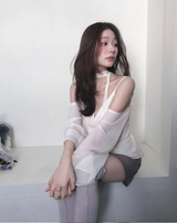 romang drape cut off-shoulder bl tie set