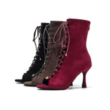 Suede Cross-Ring Open Toe Heel(Khaki)