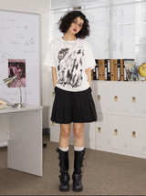 ルーズラウンドネックセミデタッチャブル半袖Tシャツ