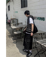 Broad Stripe Knit Hoodie Vest