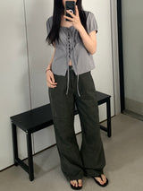 カリン ストライプ パフ ショートスリーブ ブラウス