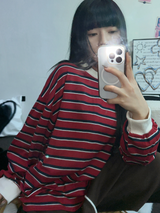 STRIPE OVER BOXY BOYFRIEND LONG SLEEVE T SHIRT ❤💚🩵🧸4COLOR