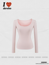 deep wide-neck slim long-sleeved knit shirt