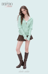 Mint Twist Hooded Knit Zip-Up