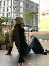 バックシースルーレース長袖Tシャツ