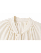 Leonie V-Neck Cape Tie Button Blouse Ivory