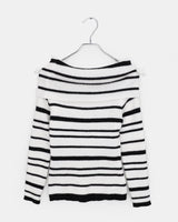 Mina Fold Slim-fit Ribbon Off-shoulder Stripe Knit