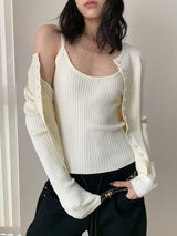Chewing Ribbed Button Round Neck Long Sleeve Cardigan