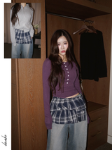 checkered layered frill wrap skirt