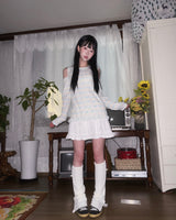 (2color) Frill Slub Stripe Cut-Out Shoulder Long Sleeve Tee