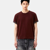 ロールスリーブクロップド半袖Tシャツ バーガンディ