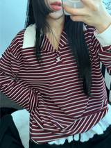 BIG COLLAR OVER MOXY ストライプルーズ長袖Tシャツ💙🩵🤎❤4COLOR