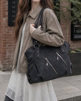 (UNISEX) Diagonal Zip Leather Tote Bag