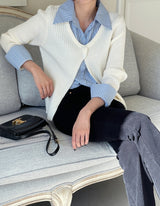 Paulin Layered Stripe Shirt Knit Cardigan