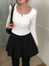 Hail Lace Cap Button Slim T-shirt