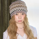 wave pattern beanie beige