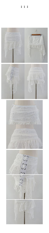 MAGO LACE EYELET WRAP MINI SKIRT