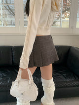 Wrap Check Pleated Mini Skirt