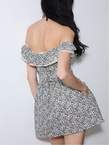 rirri 2025 Spring-Summer New Arrival Textured 100% Cotton Floral Dress - Adjustable Off-Shoulder Neckline & Waist Tie Detail