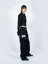 Crop Double Collar Shirts (Black)
