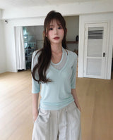 slow halter layer 3/4 sleeve top