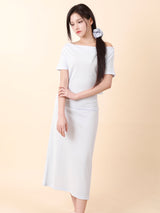 Off-Shoulder Slit Long Onepiece Sky Blue