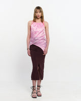 ツートーンリボンペイズリーホルターネックトップ _ PINK