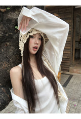 Beige knit hat, bucket hat