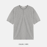 ワッフルヘンリーネックハーフTシャツ