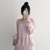Unbalanced Shoulder Linen Long-Sleeved Knitwear T (4 colors) 