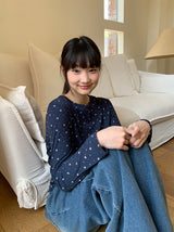 26SS★ [BAONHAUS] Sorea Flower Ribbed Long Sleeve Tee