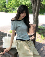 Steen Wood Button Layered One-Shoulder Short Sleeve