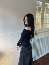 Rough Muse Tassel Ball Stud Wide Long Denim Pants