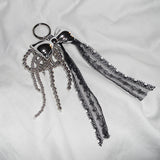 Black frill ribbon keyring