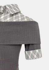 Check Collar Off-Shoulder Knit Top