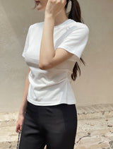 Linda Round-Neck Shirred Slit Short Sleeve T-Shirt