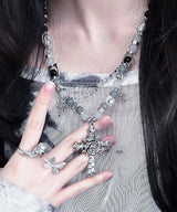 Rose Cross Layered Chain Necklace