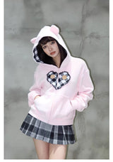 EatmePlz Newjeans haerin Pink Bear Heart Hoodie Jacket