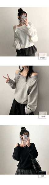 新しいVアンバランスオフショルダースナップストラップスウェットシャツ
