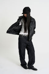Curved leather overfit jacket