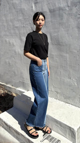 3RD REORDER TWO-TONE CONTRAST DENIM PANTS code 25006
