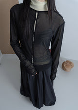 WRINKLE MESH CARDIGAN BLACK